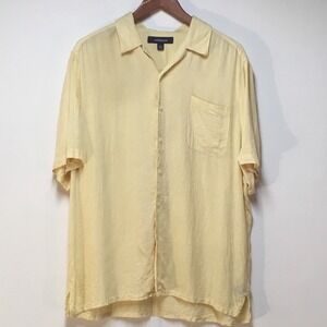 Croft & Barrow Men L Shirt Yellow Button Up Short Sleeve 100% Silk Beach